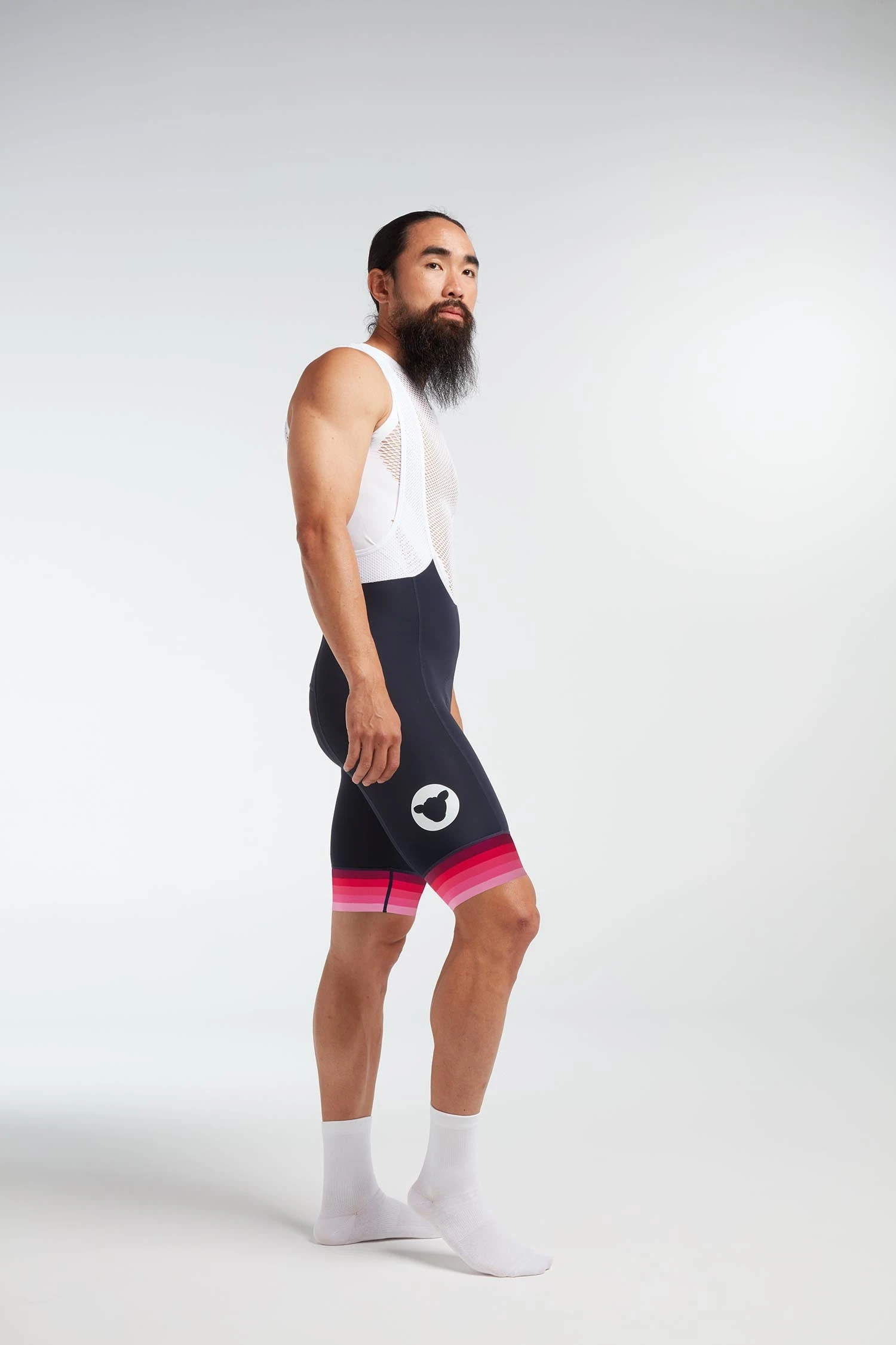 Navy Pink Stripe Essentials Tour Men's Bib 1 Navy Pink Stripe Essentials Tour Men's Bib